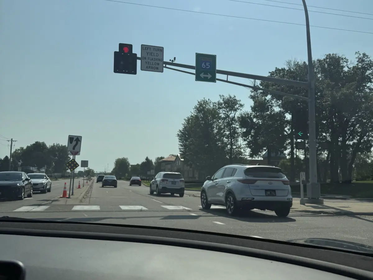 Traffic and construction equipment along Highway 65 in Blaine